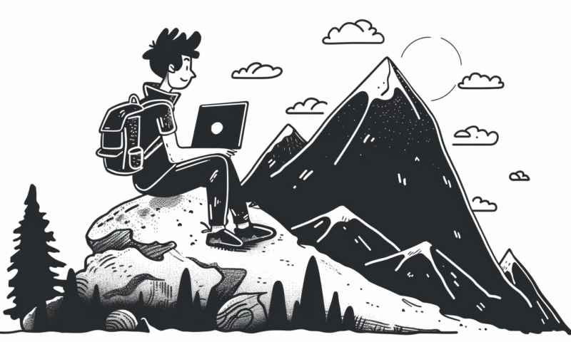 freelancer on mountain with laptop