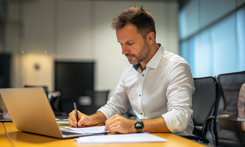 editor working at desk with pen