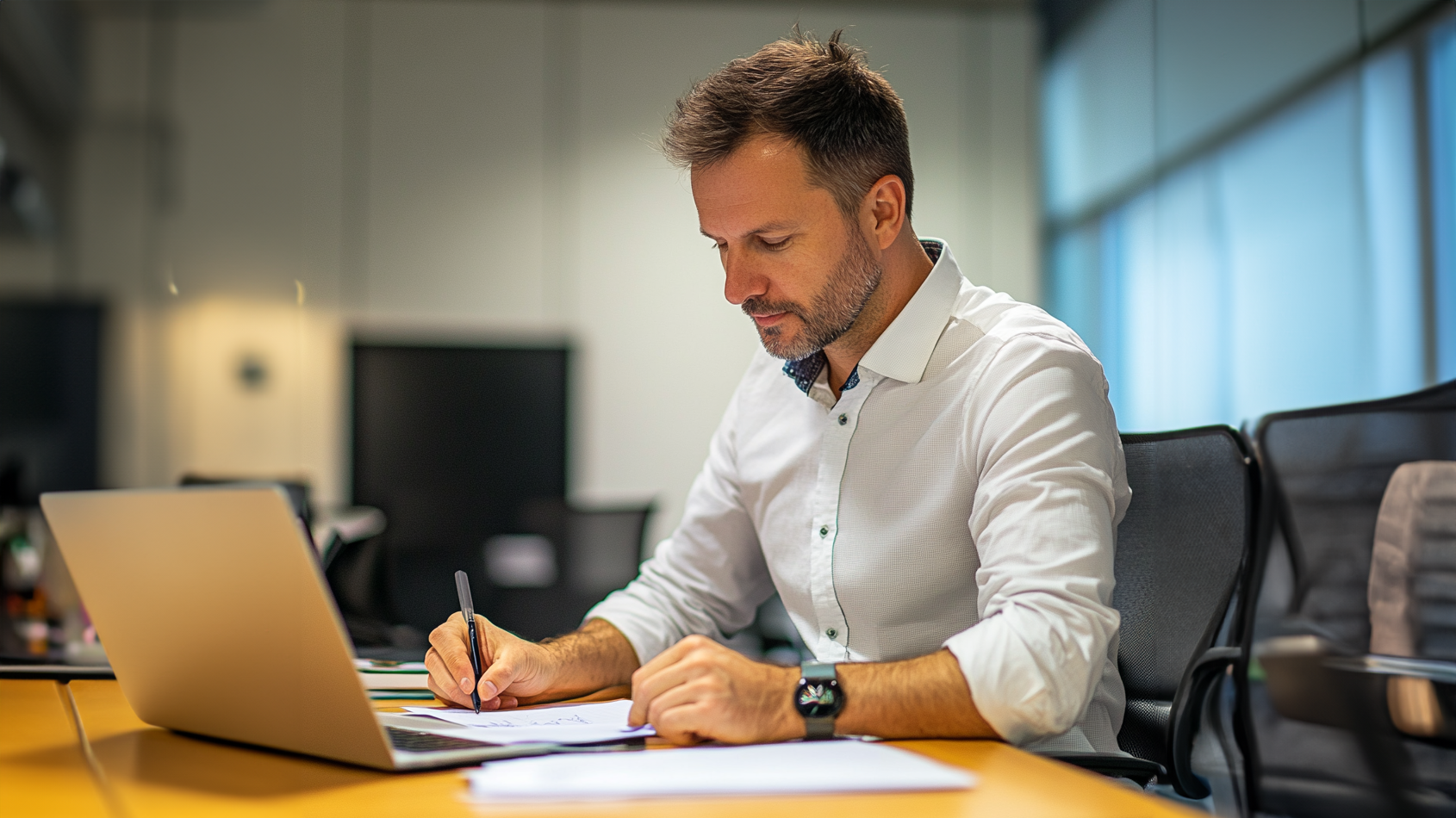 editor working at desk with pen